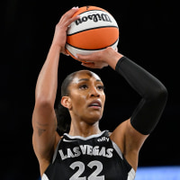 A'ja Wilson of the Las Vegas Aces prepares for a free throw against the Phoenix Mercury on May 6, 2025.