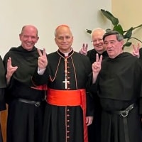 Pope Leo XIV, center, and other Augustinian friars.