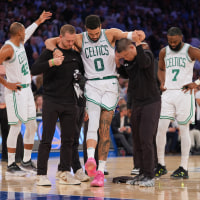Celtics Knicks Basketball Jayson Tatum injury injured