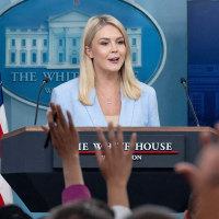 White House Press Secretary Karoline Leavitt speaks in the Brady Briefing Room of the White House 