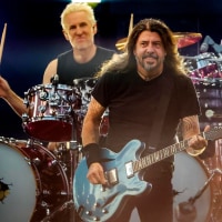 Dave Grohl and drummer Josh Freese perform with the Foo Fighters at Fenway Park on July 21, 2024.
