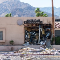 Debris is seen outside a damaged American Reproductive Centers fertility clinic after a bomb blast outside the building.