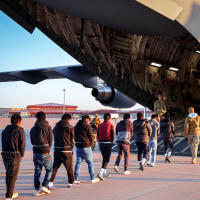 An image shared by Press Secretary Karoline Leavitt on January 24 of a deportation flight.