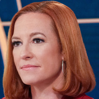 Side by side of an Ice agent and Jen Psaki.