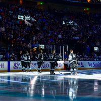 Jan 18, 2025; Salt Lake City, Utah, USA; Utah Hockey Club on the ice against the St. Louis Blues during first period at the Delta Center. Mandatory Credit: Christopher Creveling-Imagn Images