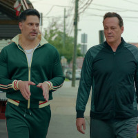 Joe Manganiello as Bruno and Vince Vaughn as Joe Scaravella in Nonnas. 