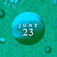 Planets over a zodiac collage background