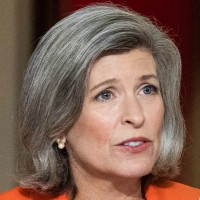 A split composite image of Joni Ernst, left, and Joe Scarborough