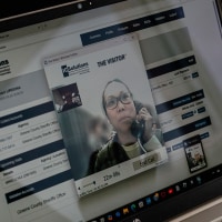 Ming Li Hui, known to people as Carol, speaks from jail by video link to Liradona Ramadani, whose family owns the restaurant where Carol worked, in Kennett, Mo., May 26, 2025. 