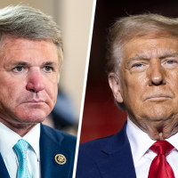 A split composite image of Michael McCaul, left, and Donald Trump