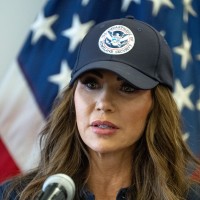 Homeland Security Secretary Kristi  Noem speaks in Los Angeles on Thursday, June 12, 2025.