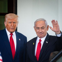 President Donald Trump welcomes Israel's Prime Minister Benjamin Netanyahu to the White House on April 7, 2025. 