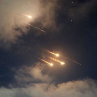 Image: Rocket trails in the sky above Netanya in Israel 