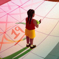 Young Black girl holding a history book and standing on a calendar marked June 19. 