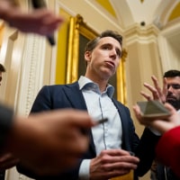 Josh Hawley speaks with reporters