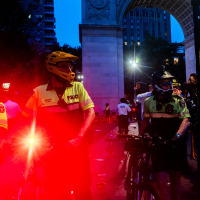 NYPD officers shut down Washington Square Park following the NYC Pride March on June 29, 2025.