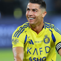 RIYADH, SAUDI ARABIA - MAY 07: Cristiano Ronaldo of Al Nassr reacts during the Saudi Pro League match between Al Nassr and Al Ittihad at Al-Awwal Park on May 07, 2025 in Riyadh, Saudi Arabia. (Photo by Abdullah Ahmed/Getty Images)