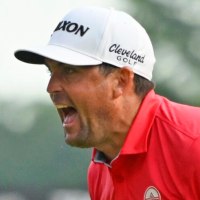 CROMWELL, CONNECTICUT - JUNE 22: Keegan Bradley of the United States reacts to his birdie putt on the 18th green during the final round of the Travelers Championship 2025 at TPC River Highlands on June 22, 2025 in Cromwell, Connecticut. (Photo by Alex Goodlett/Getty Images)