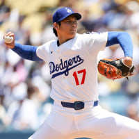 Jun 22, 2025; Los Angeles, California, USA; Los Angeles Dodgers two‑way player Shohei Ohtani (17) pitches the ball during the second inning against Washington Nationals at Dodger Stadium. Mandatory Credit: Kiyoshi Mio-Imagn Images
