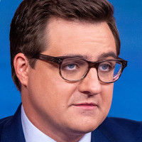 A split composite of Elon Musk and Chris Hayes.