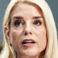 A split composite image of Jeffrey Epstein, left, and Pam Bondi