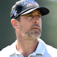 STATELINE, NEVADA - JULY 13: Aaron Rodgers stands in the 11th tee box during the final round of the American Century Championship at Edgewood Tahoe Golf Course on July 13, 2025 in Stateline, Nevada. (Photo by Eakin Howard/Getty Images)
