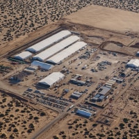 An ICE detention facility being built to house migrants at Fort Bliss in El Paso, Texas, on Aug. 8, 2025.