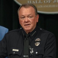 Los Angeles Police Chief Jim McDonnell speaks at he Hall of Justice on June 11, 2025.