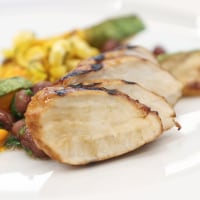 Chicken, beans, and other ingredients on a plate