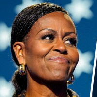 A split composite of Michelle Obama and Gavin Newsom.