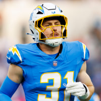 INGLEWOOD, CALIFORNIA - DECEMBER 15: Linebacker Nick Niemann #31 of the Los Angeles Chargers runs downfield during an NFL game against the Tampa Bay Buccaneers at SoFi Stadium on December 15, 2024 in Inglewood, California. (Photo by Brooke Sutton/Getty Images)
