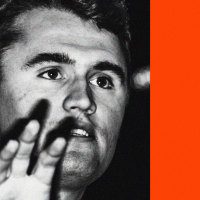 Illustration showing a photo of Charlie Kirk at an event next to a block of red color.