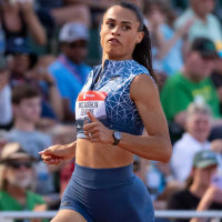 Sydney McLaughlin-Levrone competes in the first round of the women’s 400 meters during day two of the USATF Outdoor &amp; Para National Championships at Hayward Field in Eugene on Aug. 1, 2025.