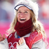 PYEONGCHANG-GUN, SOUTH KOREA - FEBRUARY 22:  Silver medalist Jamie Anderson of the United States celebrates during the victory ceremony after the Snowboard - Ladies' Big Air Final on day 13 of the PyeongChang 2018 Winter Olympic Games at Phoenix Snow Park on February 22, 2018 in Pyeongchang-gun, South Korea.  (Photo by Lars Baron/Getty Images)