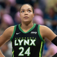 Sep 11, 2025; Minneapolis, Minnesota, USA; Minnesota Lynx forward Napheesa Collier (24) during the second half against the Golden State Valkyries at Target Center. Mandatory Credit: Jesse Johnson-Imagn Images