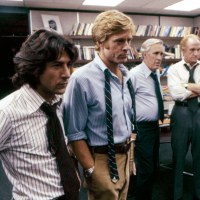 Dustin Hoffman, Robert Redford, Jason Robards, Jack Warden, and Martin Balsam in "All The President's Men."