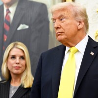 President Donald Trump and Pam Bondi in the Oval Office.