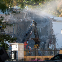 The facade of the East Wing of the White House being demolished on Oct. 20, 2025; Donald Trump