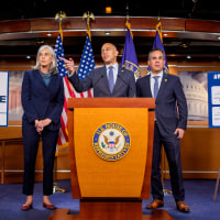 Chris Hayes; House Minority Leader Hakeem Jeffires, joined by House Minority Whip Katherine Clark and House Democratic Conference Chair Rep. Pete Aguilar on Capitol Hill.