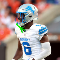 CINCINNATI, OHIO-OCTOBER 5: Cornerback Terrion Arnold (6) of the Detroit Lions reacts after pulling down wide receiver Ja'Marr Chase (1) of the Cincinnati Bengals during an NFL football game between the Detroit Lions and the Cincinnati Bengals at Paycor Stadium in Cincinnati, Ohio USA, on Sunday, October 5, 2025 (Photo by Amy Lemus/NurPhoto via Getty Images)