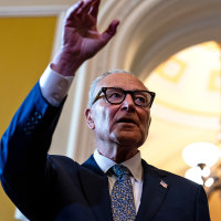 Chuck Schumer outside of the Senate Chamber at the U.S. Capitol.