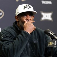 BOULDER, COLORADO - NOVEMBER 01: Head coach Deion "Coach Prime" Sanders of the Colorado Buffaloes talks to media in a press conference after the game against the Arizona Wildcats at Folsom Field on November 01, 2025 in Boulder, Colorado. (Photo by Andrew Wevers/Getty Images)