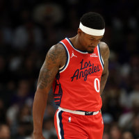 Nov 6, 2025; Phoenix, Arizona, USA; Los Angeles Clippers guard Bradley Beal (0) reacts against the Phoenix Suns in the first half at the Mortgage Matchup Center. Mandatory Credit: Mark J. Rebilas-Imagn Images