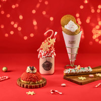 Universal Orlando's Red & White Nice Shake and Santa's Christmas Creme Puff.