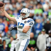 Philip Rivers of the Indianapolis Colts attempts a pass against the Seattle Seahawks during the first quarter in Seattle, Washington. 