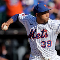 Sep 18, 2025; New York City, New York, USA; New York Mets relief pitcher Edwin Diaz (39) pitches against the San Diego Padres during the ninth inning at Citi Field. Mandatory Credit: Brad Penner-Imagn Images