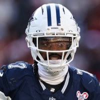 LANDOVER, MARYLAND - DECEMBER 25: Trevon Diggs #7 of the Dallas Cowboys in action against the Washington Commanders during the first half of the NFL game at Northwest Stadium on December 25, 2025 in Landover, Maryland. (Photo by Scott Taetsch/Getty Images)