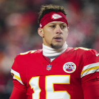Patrick Mahomes of the Kansas City Chiefs warms up ahead of the Houston Texans at GEHA Field at Arrowhead Stadium.
