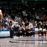 Dec 12, 2025; Dallas, Texas, USA; Dallas Mavericks forward Anthony Davis (3) looks on during the game between the Mavericks and the Nets at the American Airlines Center. Mandatory Credit: Jerome Miron-Imagn Images