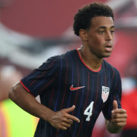 Sep 6, 2025; Harrison, New Jersey, USA; US Men's National Team midfielder Tyler Adams (4) in action against South Korea during the first half at Sports Illustrated Stadium. Mandatory Credit: Vincent Carchietta-Imagn Images